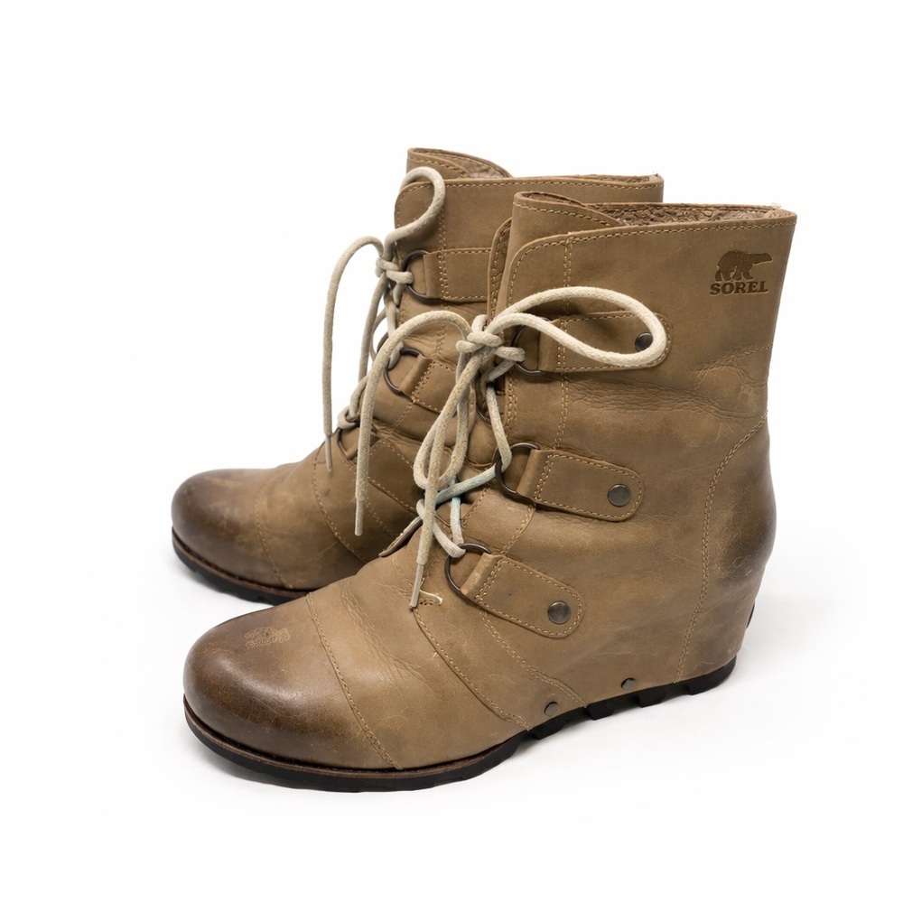 Sorel 9 Joan of Arctic Lace up Wedge Ash Brown Tan Lexie wedge waterproof